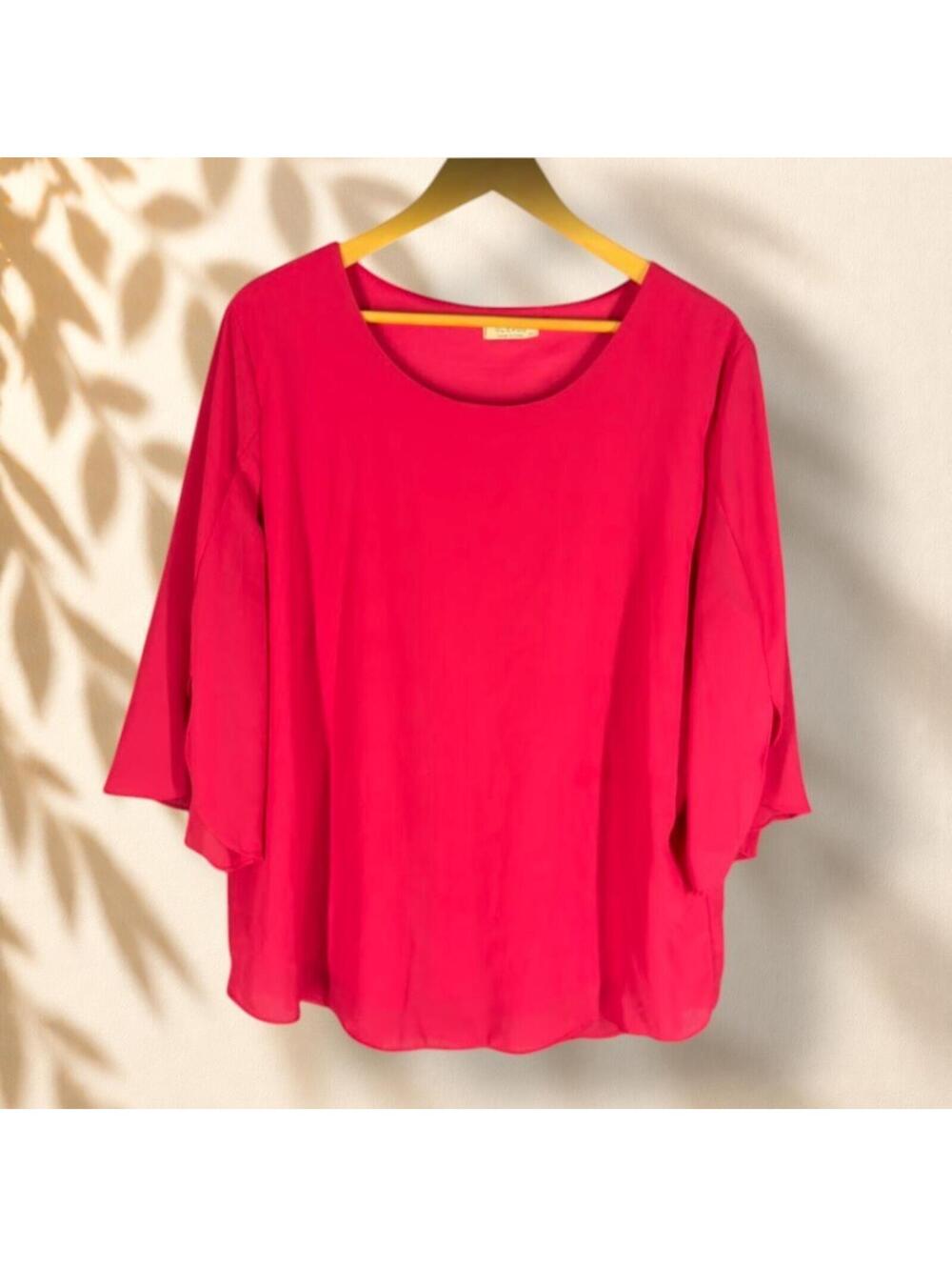 Acevog Blouse Women 2XL Pink 3/4 Sleeve Round Neck Pullover Casual Solid